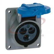 Panel Mount Socket Hypra, 1P+N+E 16A 250VAC, inclined, plastic, IP44
