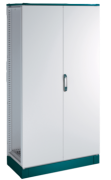 Cabinet ENUX, 1400Wx2000Hx400D, frame, blank double door, rear panel, lever-operated double bar locking w. 3mm double-bit insert, modular, adj. cable entry w. sealing gasket, C3M| epoxy resin layer, IP55 IK10, NEMA12, ocean blue/ grey