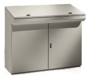 Control Desk ZBA, 1200Wx1000Hx400D, double front doors, upper panel, TS35, gas springs, mounting plate, adj. cable entry, doors w. ø3mm double bar closing system, CE/UL, IP55 IK10, NEMA12, grey