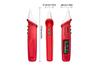 AC Voltage Detector, 12..1000VAC, flashlight, live detection, adj. sensitivity, sound, light alarm, breakpoint testing, NCV induction detection, -10..50°C, 2x AAA batteries, red