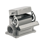 Base HDC 06B SDLU 2M20G, size 3, end-locking clamp, lower side, w. cover, diecast alumiinium, -40..125°C, 2x M20, IP65