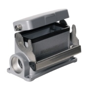 Base HDC 16B SDLU 2M25G, size 6, end-locking clamp, lower side, w. cover, diecast alumiinium, -40..125°C, 2x M25, IP65