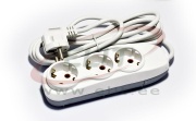 Pikendusjuhe Quattro, 3x 2P+E Schuko 3600W 16A 250VAC, 3m kaabel 3x 1.5mm², valge