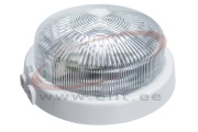 Plafoonvalgusti RIVA, 100W E27, valge polüpropüleen, läbipaistev klaaskuppel | D250 x 105 mm, IP44, Maxpro