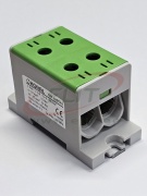 Hargnemisklemm Al/Cu TBA, 1P (4holes) 35-95mm² 440/490A 1000VAC/1500VDC, 35mm DIN-rail, panel mount, green