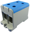 Hargnemisklemm Al/Cu UK150/2N, 1P (4holes) 35-150mm² 580/640A 1000VAC/ 1500VDC, Hex6 14Nm 25..50mm²/ 35Nm 70..150mm², TS35/ panel mount, MaxPro, sinine