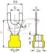 Fork Terminal w. Collar V 4.3 g, 4..6 M4, G4.3 L25.2, -25..75°C, PVC, 100pcs/pck, blue