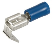 Piggy-back Connector Con dh 6.3 r, PVC insulated, 1.5..2.5mm² 300V, tab 0.8x6.4mm, -25..75°C, PVC ^brass, 100pcs/pck, blue