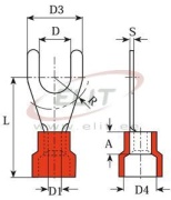 Fork Terminal w. Collar V 3.7 r, 0.5..1.5mm² M3.5, G3.7 L20.6, -25..75°C, PVC, 100pcs/pck, red