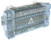 Distribution Block, 4P 160A 500V, 4x (1x 35..70mm²| 2x 10..35/10..25mm² 4x 10..25/6..16mm² 8x 2.5..10/1.5..10mm²), external input/output, staggered bars, 8M,