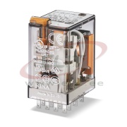Relay 55.34, 4CO (4PDT) 7A 250VAC, cv 125VDC, LED ^diode (DC, polarity positive to pin A1/13), PCB mount/ TS35 (sockets 94.P4/04/54/74/84.2/94.3)