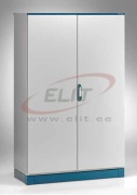 Cabinet E MOX, 1200Wx2000Hx400D, monobloc, double door, rear panel, mounting plate, 4point locking w. ø3mm double bar locking system, cable entry bottom plates, seal, C3M| epoxy resin layer, IP55 IK10, NEMA12, ocean blue, grey