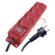 Multi-Outlet Extension 4x 2P+E Schuko 3680W 16A 250VAC, switch, 3m cable H07RN-F 3G 1,5 mm2, IP44, black-red, Emos